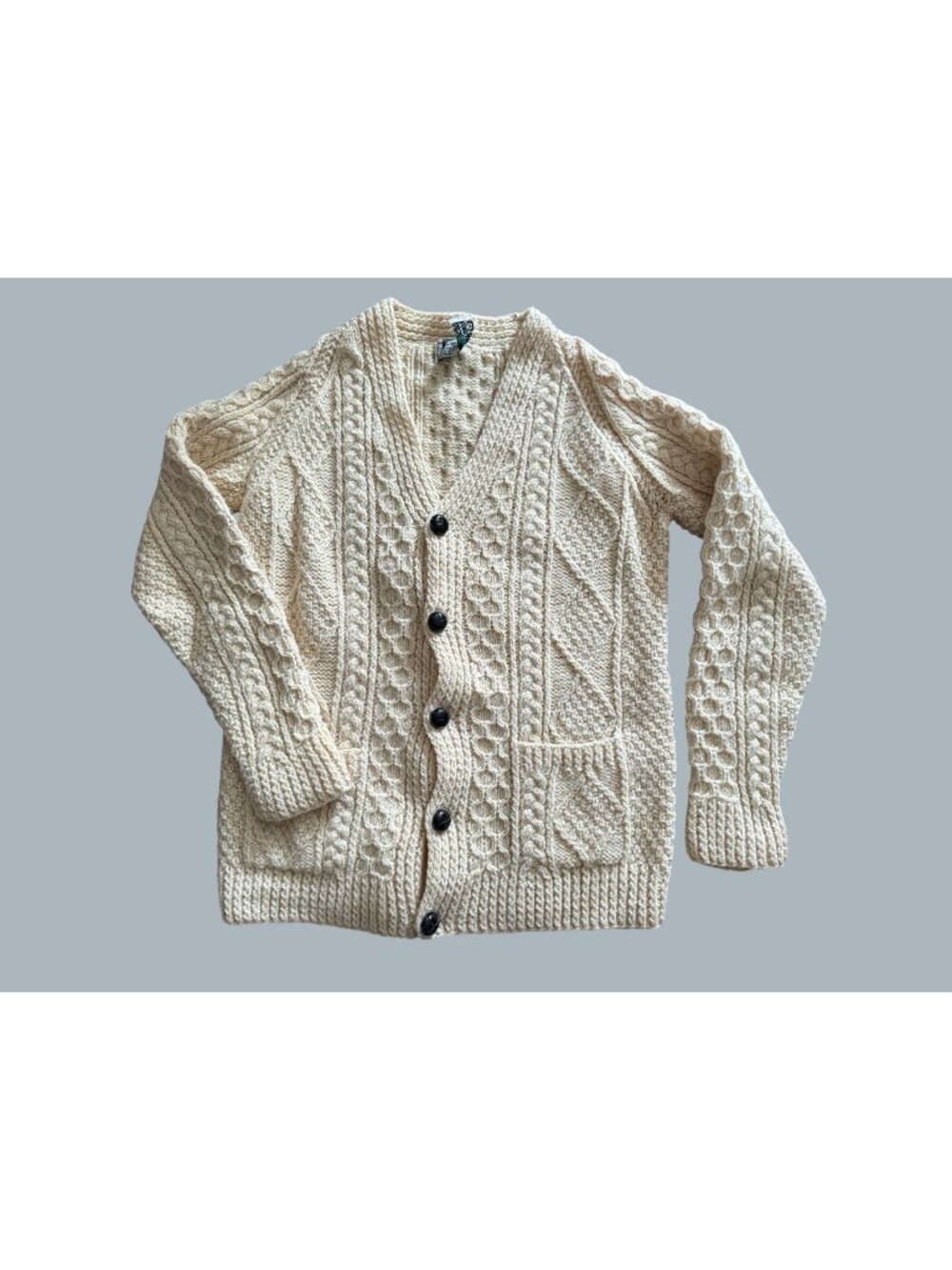 Handmade Irish Cardigan ARAN Cable Knit Buttons Natural Cable Knit Design Bunrat